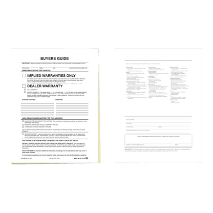 Buyers Guide Implied Warranties Only 2-part form, front and back pages