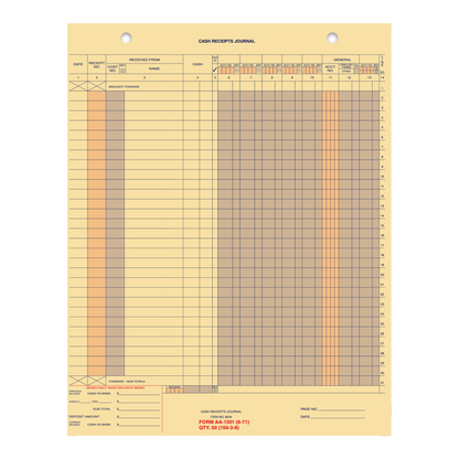 Buff cash receipt journal ledger sheet