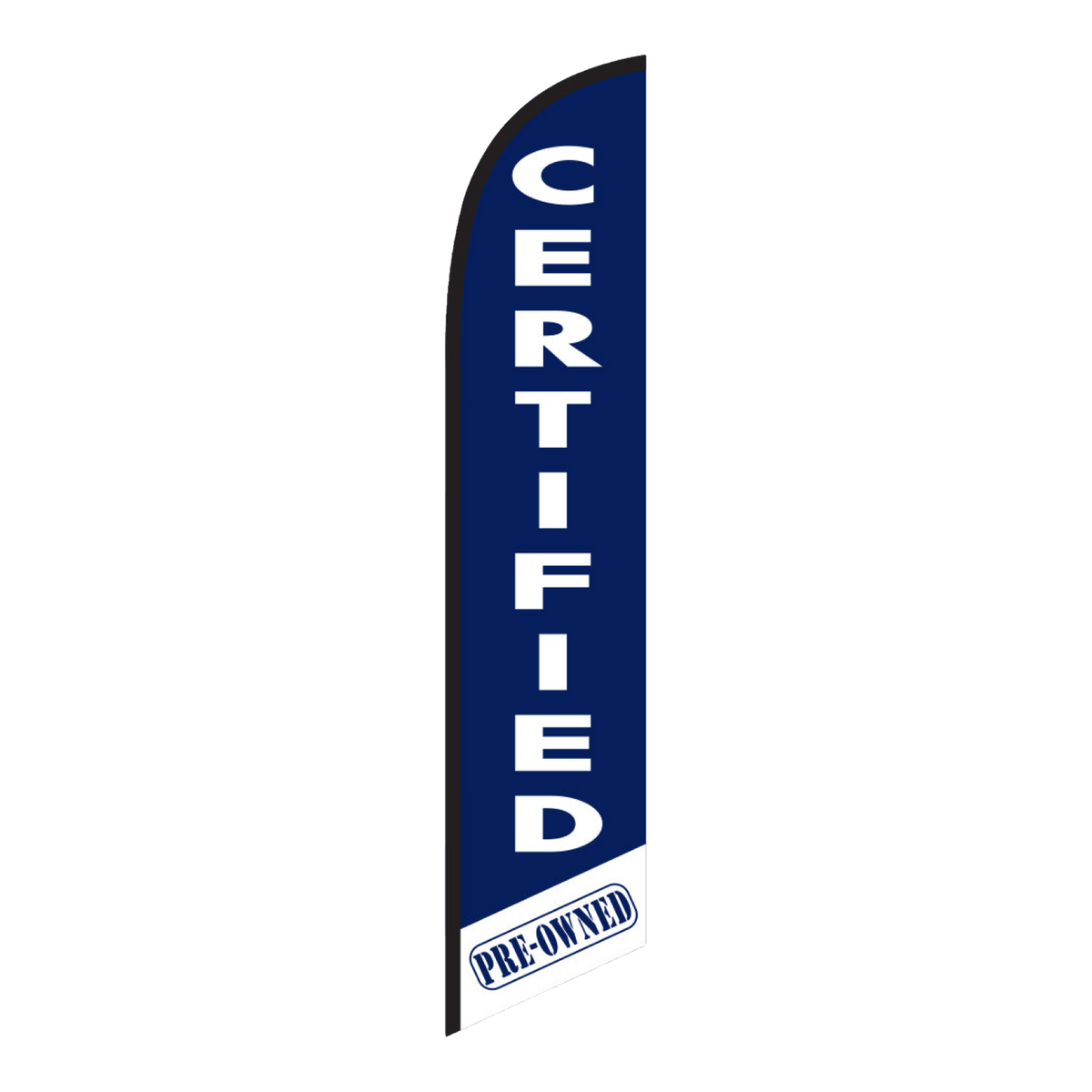 Navy Certified Pre-Owned swooper feather flag with white lettering