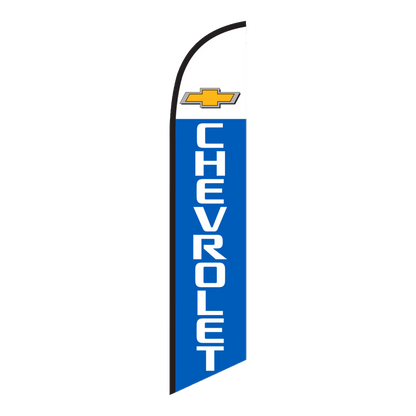 Blue and white Chevrolet swooper feather flag with the gold bowtie