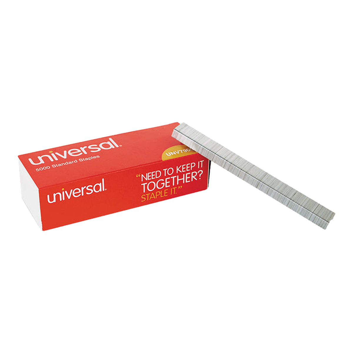 Box of Universal chisel point staples with a staple strip
