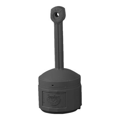 Black outdoor cigarette butt receptacle with round base and tall neck