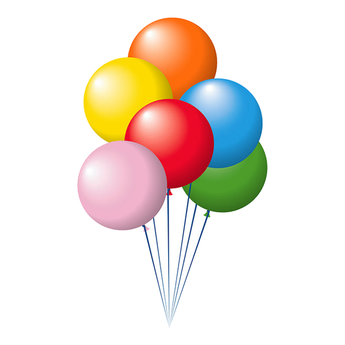 Bouquet of multicolor latex balloons on white strings
