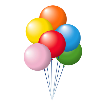Bouquet of multicolor latex balloons on white strings