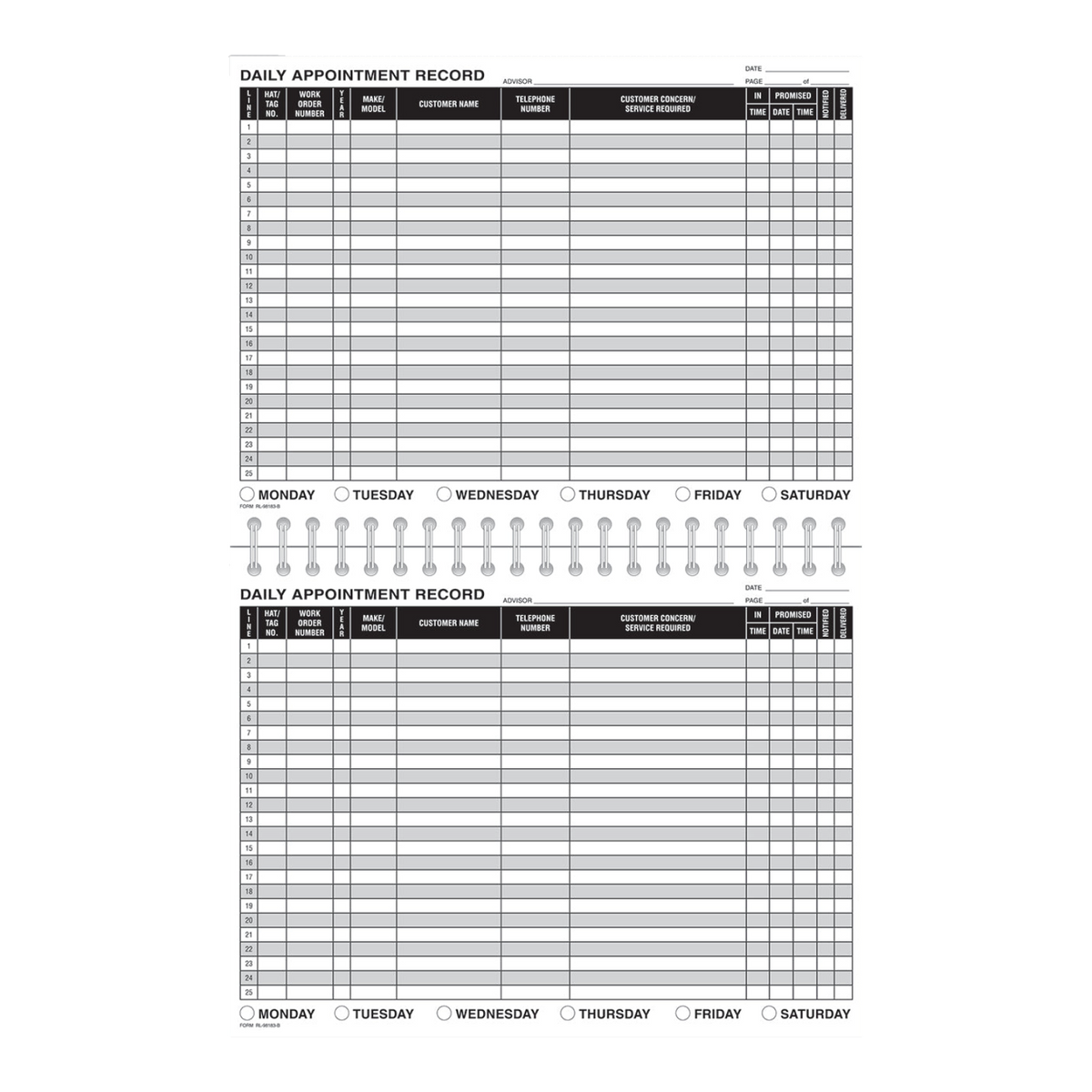 Daily Appointment Record Book open to ruled appointment pages