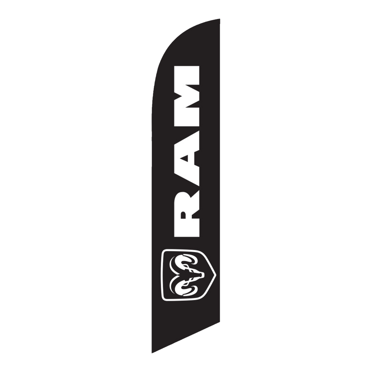 Black Ram swooper feather flag with the Ram head logo