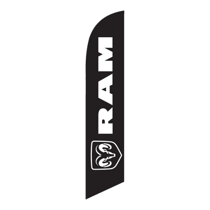 Black Ram swooper feather flag with the Ram head logo