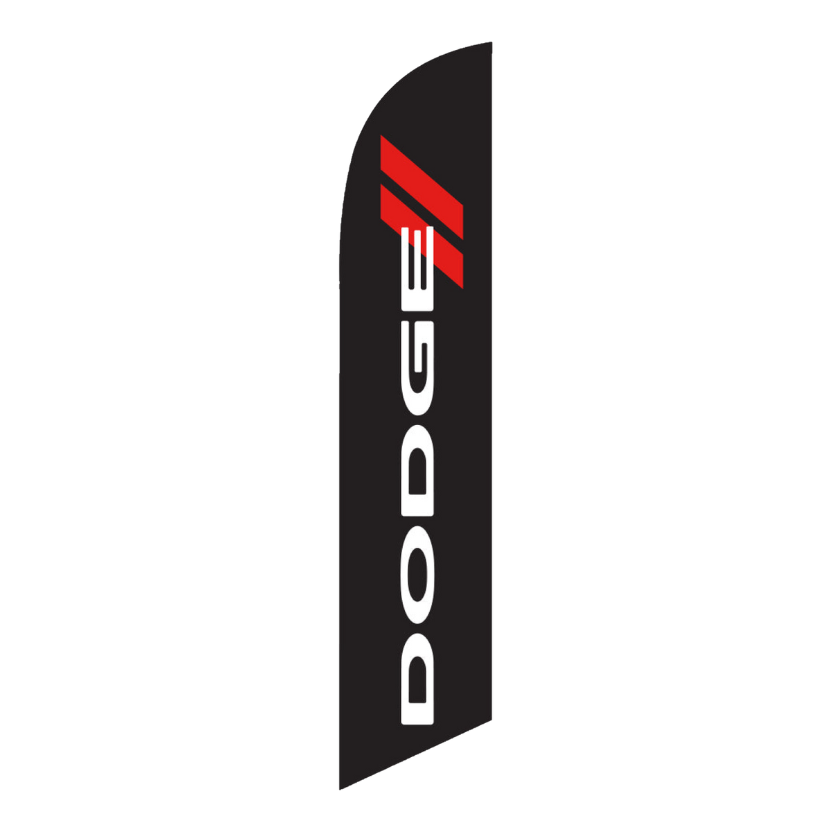 Black Dodge swooper feather flag with red stripes
