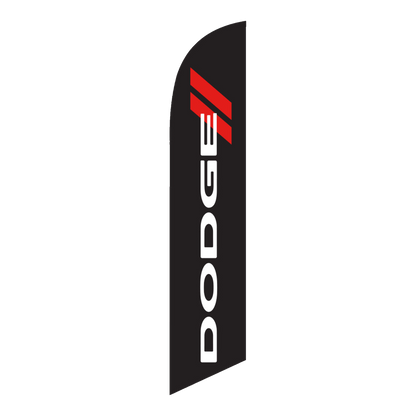 Black Dodge swooper feather flag with red stripes