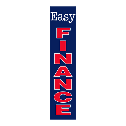 Navy Easy Finance flat top swooper flag with red FINANCE lettering