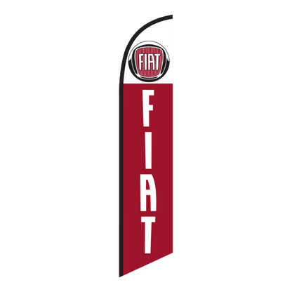 Burgundy Fiat swooper feather flag with white lettering and the Fiat logo