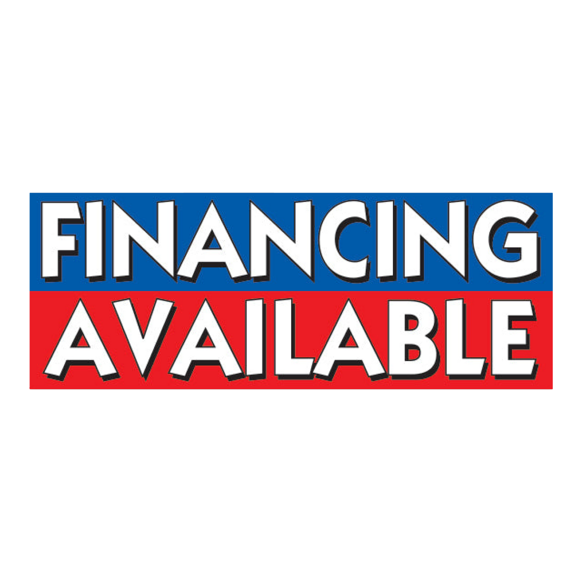 Financing Available banner, white lettering on blue and red