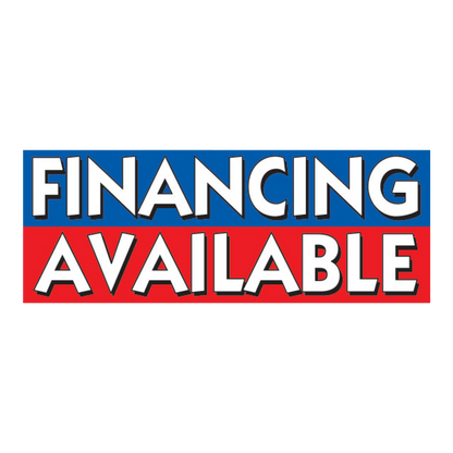 Financing Available banner, white lettering on blue and red