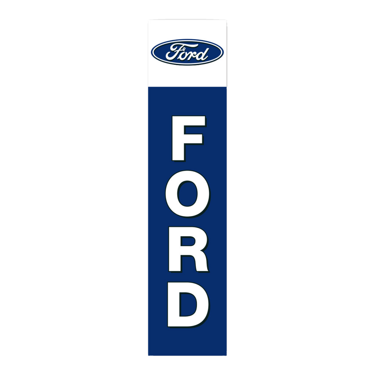Ford flat top swooper flag with a white top, Ford oval logo and white FORD lettering on navy