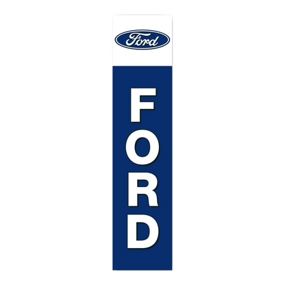 Ford flat top swooper flag with a white top, Ford oval logo and white FORD lettering on navy