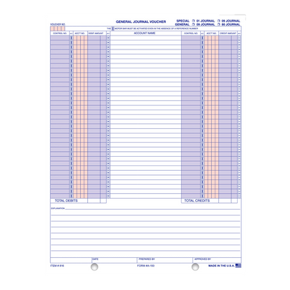 General Journal Voucher form with red and blue columns