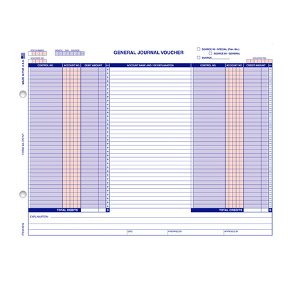 General Journal Voucher form with red and blue columns