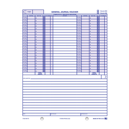 General Journal Voucher form with blue account columns