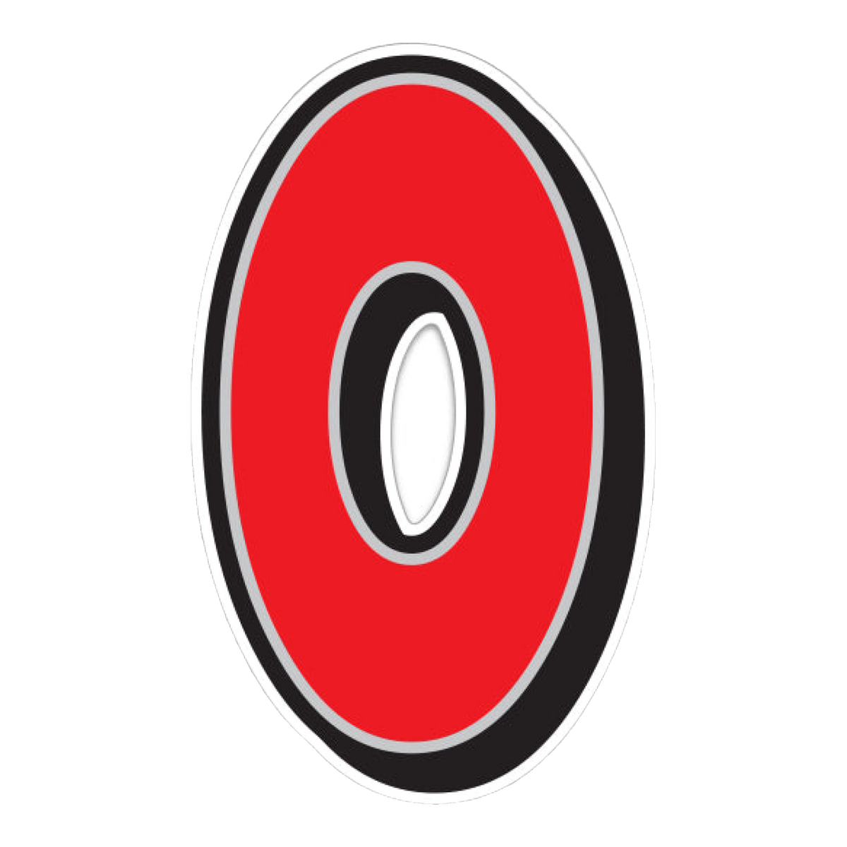 Giant magnetic number 0, red with black and white outline