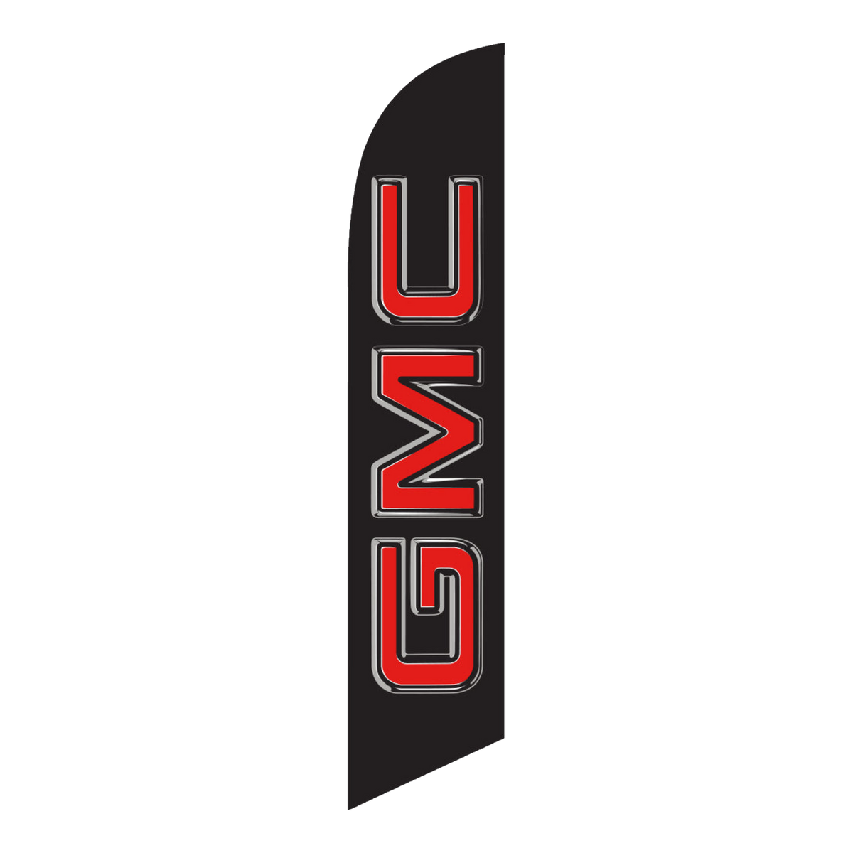 Black GMC swooper feather flag with red GMC lettering