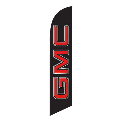 Black GMC swooper feather flag with red GMC lettering