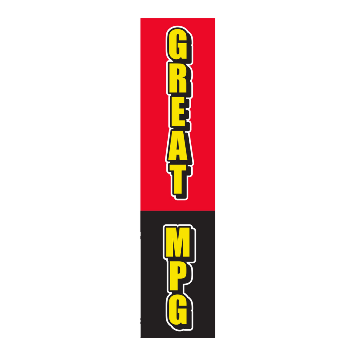 Great MPG flat top swooper flag, yellow lettering on red and black