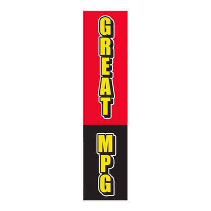 Great MPG flat top swooper flag, yellow lettering on red and black