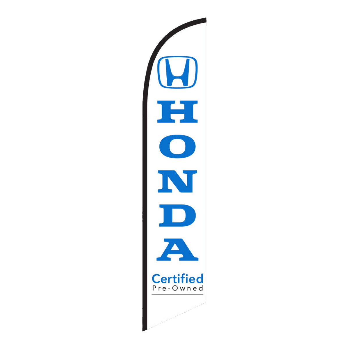 White Honda Certified swooper feather flag with blue HONDA lettering