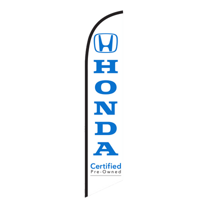 White Honda Certified swooper feather flag with blue HONDA lettering
