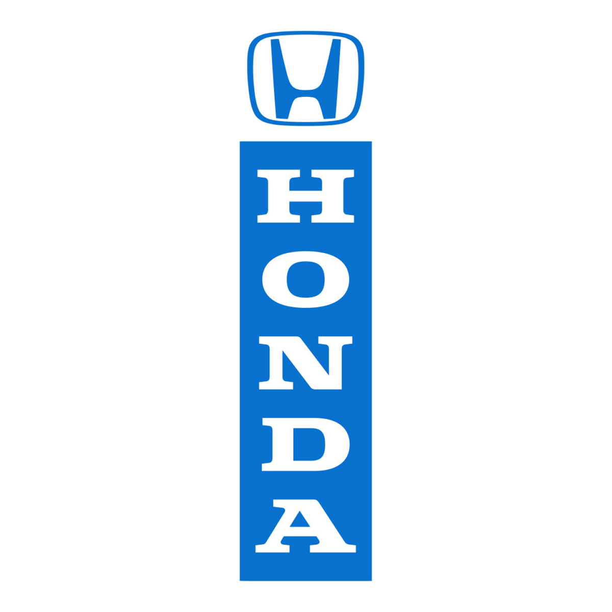 Blue Honda flat top swooper flag with white lettering and H logo