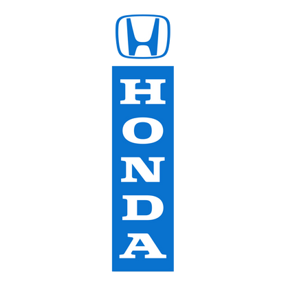 Blue Honda flat top swooper flag with white lettering and H logo