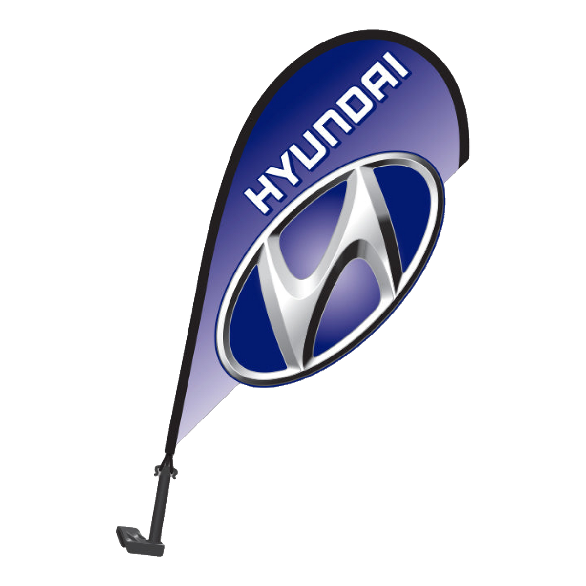 Blue Hyundai 3D clip-on paddle flag with the Hyundai logo
