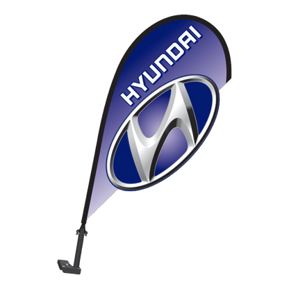 Blue Hyundai 3D clip-on paddle flag with the Hyundai logo