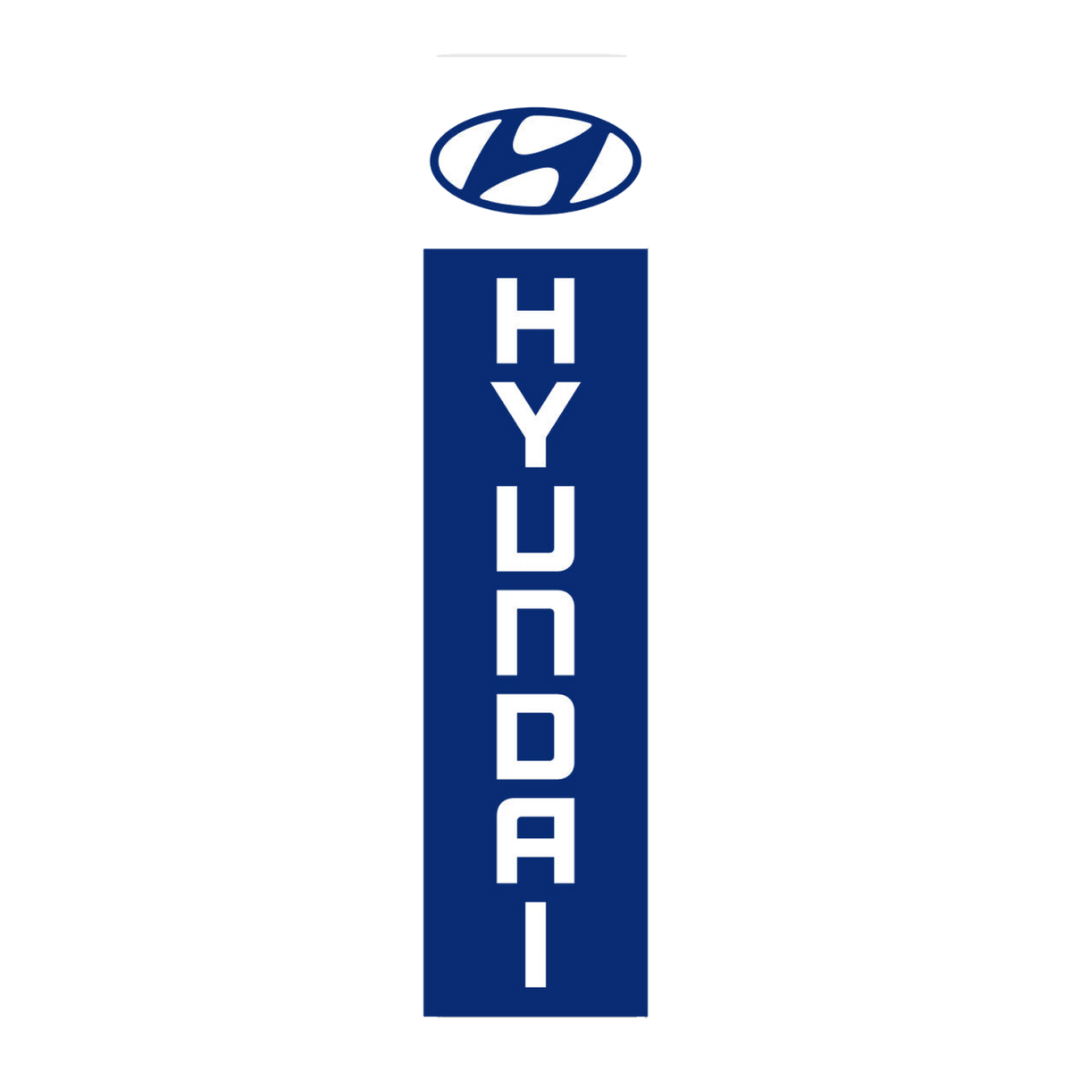 Navy Hyundai flat top swooper flag with white lettering