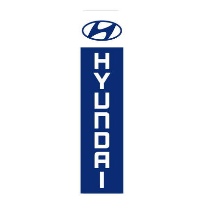 Navy Hyundai flat top swooper flag with white lettering