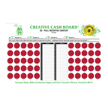 Creative Cash Board incentive board with red circles and contest columns
