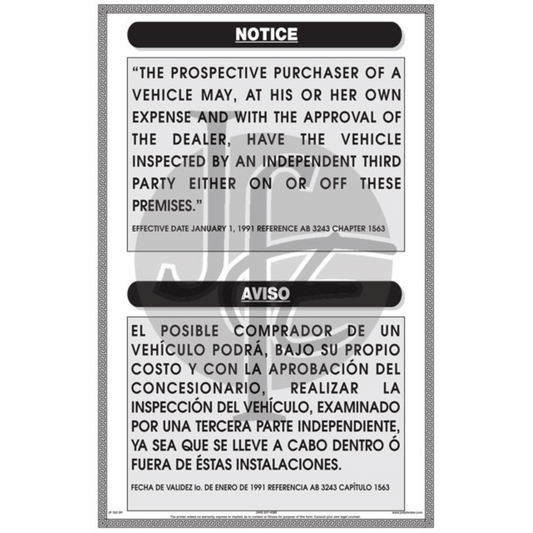 Notice for Third Party Inspection Sign - Bilingual