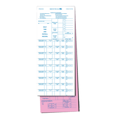 Job time ticket, 3-part with blue and pink copies