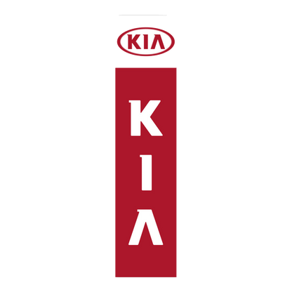 Red Kia flat top swooper flag with white KIA lettering