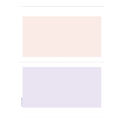 Laser cash receipt/purchase order sheet with peach and lavender panels