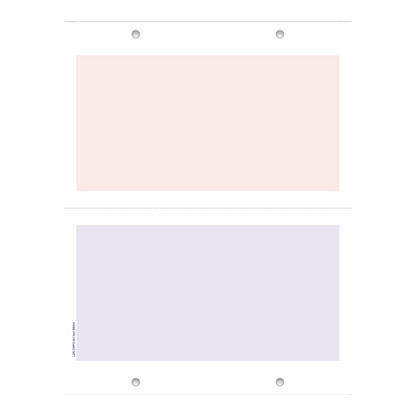 Four-hole laser cash receipt/purchase order sheet with peach and lavender panels