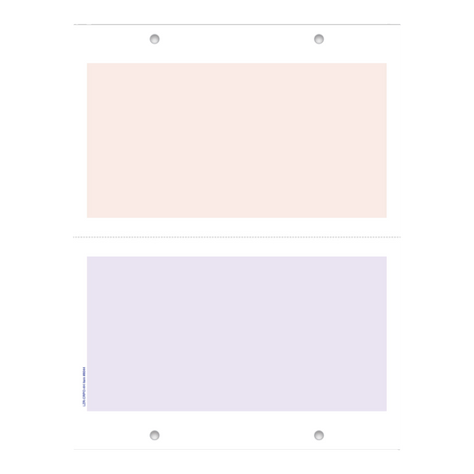 Four-hole laser cash receipt/purchase order sheet with peach and lavender panels