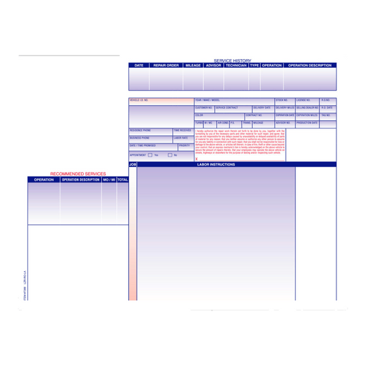 Landscape laser repair order form with navy and lavender sections