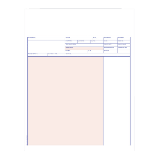 Laser service invoice form with peach panel