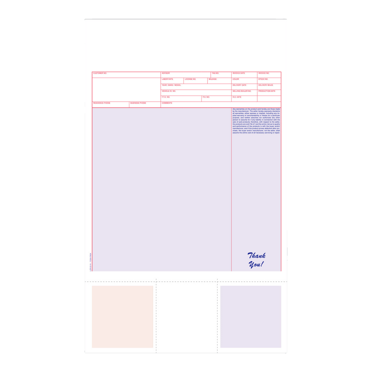 Laser service invoice with coupons at the bottom