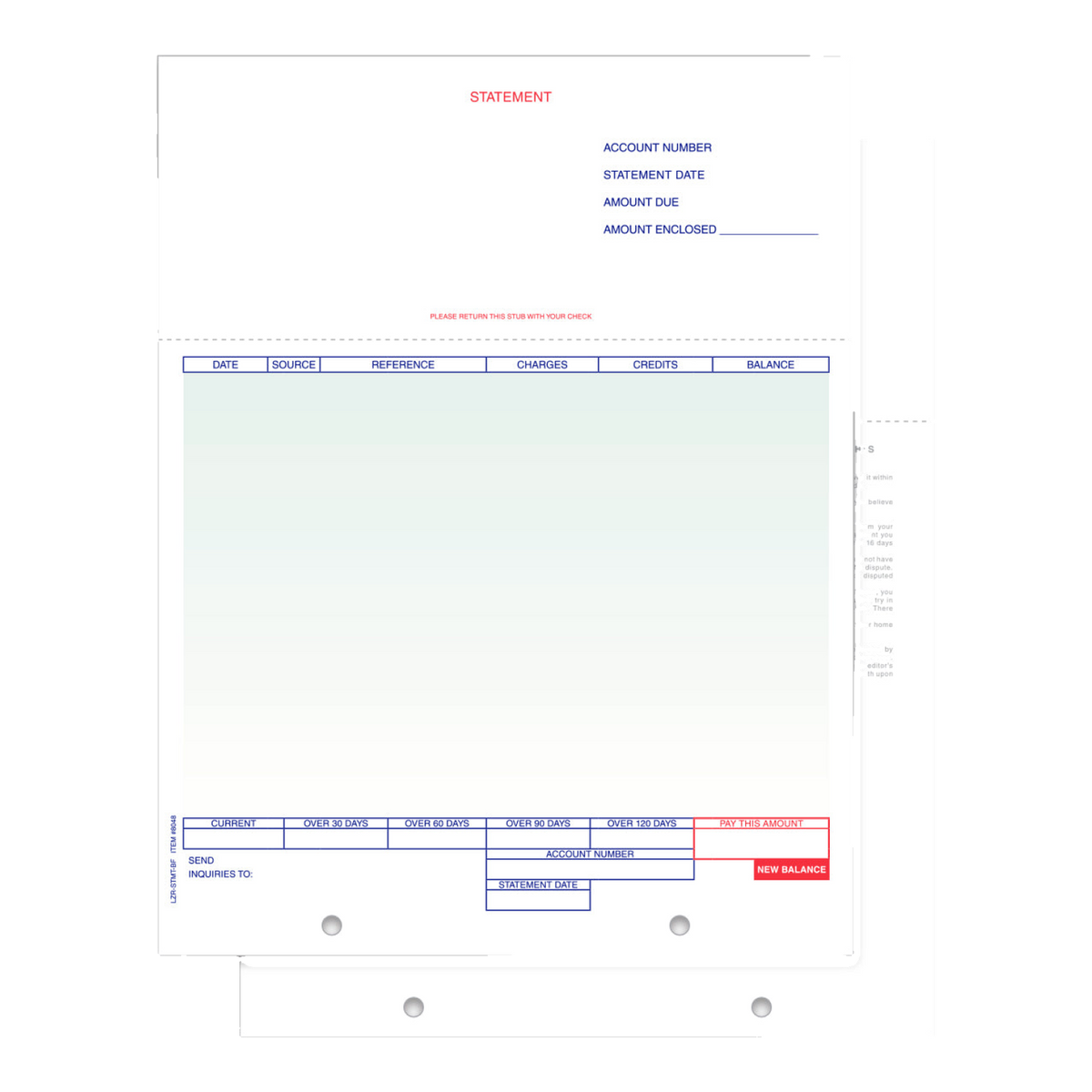 Laser balance forward statement form with green columns