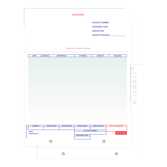 Laser balance forward statement form with green columns