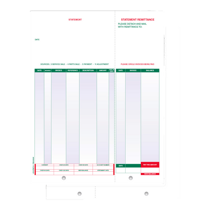 Laser open items statement form with green columns