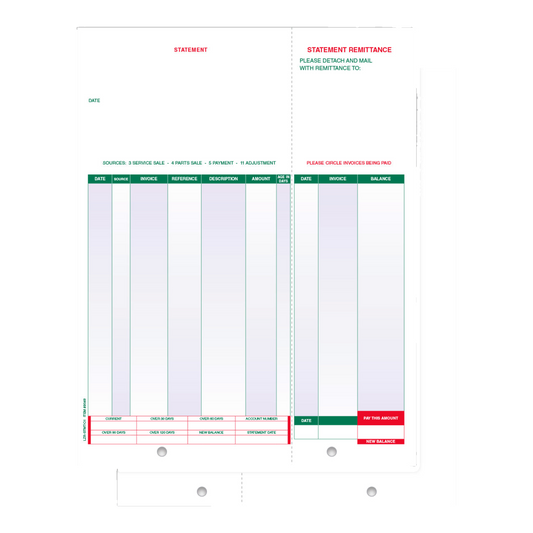Laser open items statement form with green columns