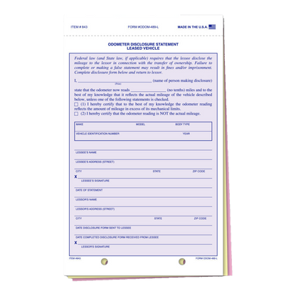 Odometer disclosure statement, 3-part